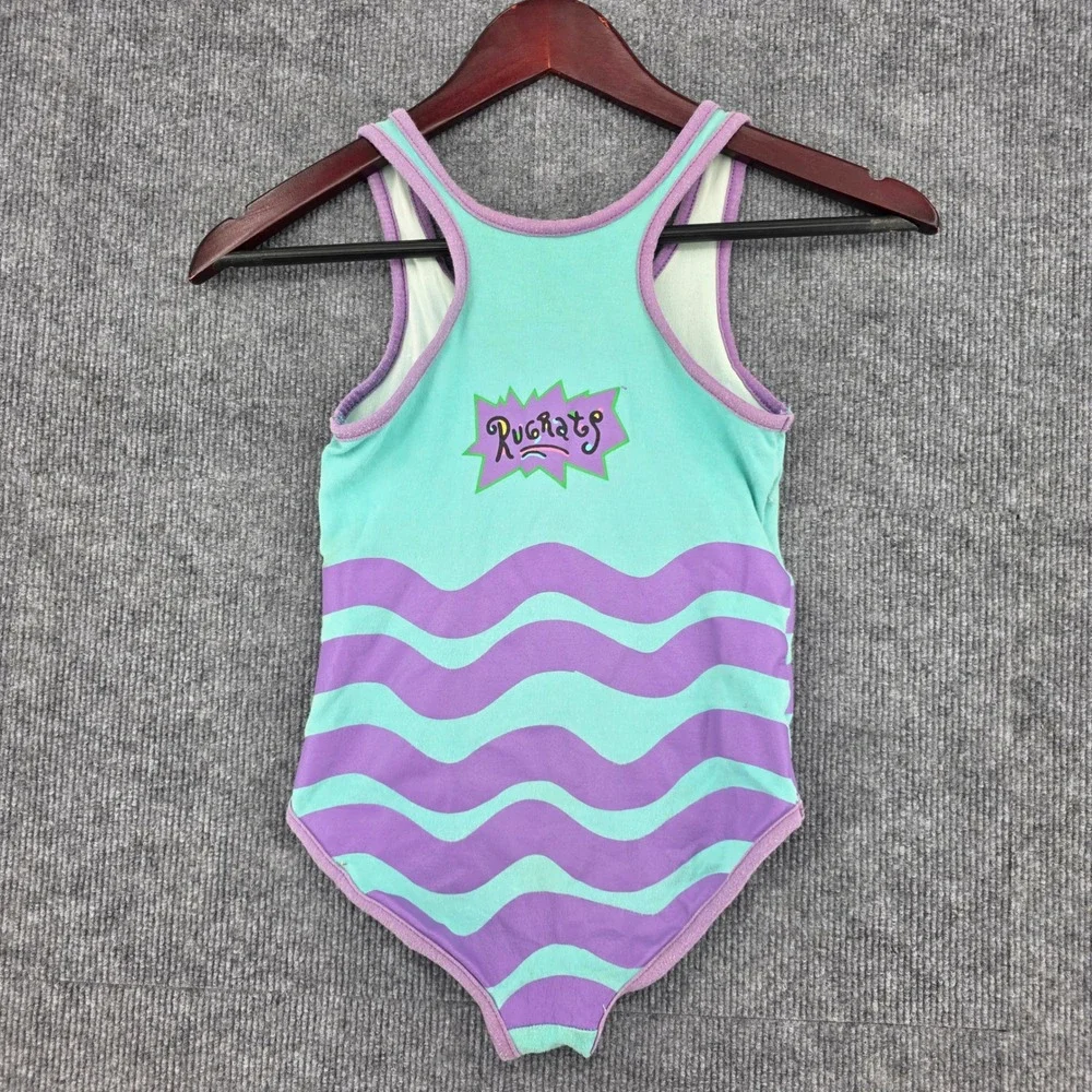 Nickelodeon Rugrats Girls One Piece Swimsuit Teal Purple Graphic Size 10